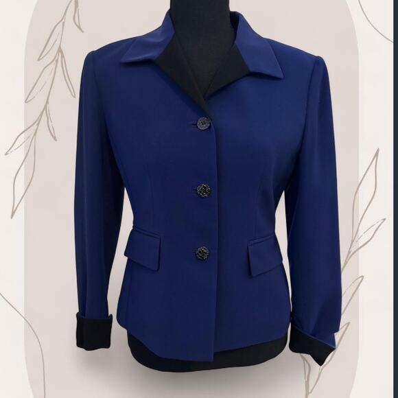 Kasper A.S.L. Jackets & Blazers - Kasper ASL Petite Royal‎ Blue Black Trim Blazer Jacket 2P Professional Workwear